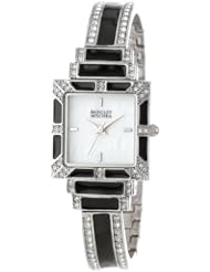 Badgley Mischka Womens BA/1245WMBB Swarovski Crystal Accented Silver-Tone Black Enamel Bangle Watch