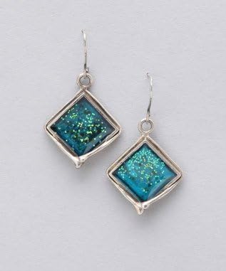 Sidran Blue Sterling Silver Earrings Iridescent Squared Shaped OSFA