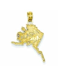 Genuine 14K Yellow Gold Polished & Textured Alaska Map Pendant 0 .8 Gram Of Gold