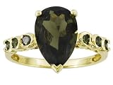 10KT 2.35CT MOLDAVITE AND .21CTW IRRADIATED GREEN DIAMOND RING