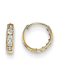 MadiK® Kids 14k Yellow Gold Channel Set CZ Hinged Hoop Earrings