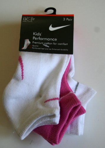 Nike Kids’ Performance Ankle Socks Girls 3 Pair Pink/White Shoe size 13C-3Y