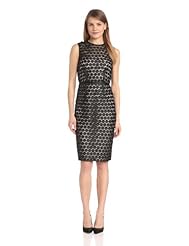 Sweetheart Sheath Dots Print Sleeveless Jeweled Fitted Illusion Mesh Metallic/Nylon/Polyester/Rayon  Dress With a Ribbon 