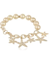 ABS By Allen Schwartz Gold Tone and White Pearl Color Charm Bracelet, 8"