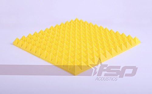 12x12x2 (12 Pack) Yellow Acoustic Pyramid Sound Proofing/Treating Studio Foam Tiles