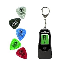 Planet Waves 10 Standard Guitar Picks - Celluloid - Assorted Pearl-Medium with BONUS "Legacy" AT-01 Keychain Tuner