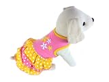 UP Collection Yellow Polka Dots with Printed Flowers Dog Dress, Pink, X-Small