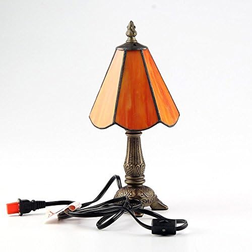 LampFair 5.5" Small Orange Stained Glass Tiffany Style Traditional Table Lamps E12 Zinc Alloy Base 110V 40W