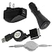 GTMax Retractable USB Data Cable + USB Rapid Car Charger + USB Home Travel Charger + White Retractable Stereo Audio Cable M/M for Microsoft Zune HD / Zune 120GB / Zune 16GB / Zune 80GB / Zune 4GB 8GB / Zune 30GB