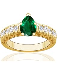 14K Yellow Gold Pear Cut Emerald Ring With Sidestones