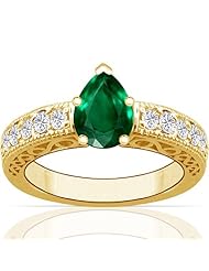 18K Yellow Gold Pear Cut Emerald Ring With Sidestones