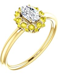 18K Yellow Gold Oval Cut Diamond and Yellow Sapphire Flower Inspired Ring -- LIFETIME WARRANTY