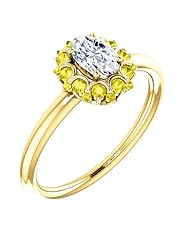 10K Yellow Gold Oval Cut Diamond and Yellow Sapphire Flower Inspired Ring -- LIFETIME WARRANTY