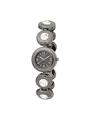 Golden Classic Womens 4112_Blk Black Circle Rhinestone Sleek Link Bracelet Watch