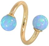 14G 3/8 Light Blue Opal Solid 14kt Yellow Gold Twister / Spiral Barbell