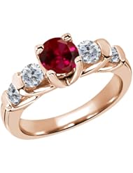 1.88 Ct Round Red Created Ruby G/H Diamond 18K Rose Gold Ring