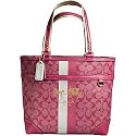 AUTHENTIC COACH HERITAGE SIGNATURE STRIPE TOTE (Magenta)