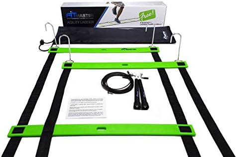 Agility Ladder With Free Cable Jump Rope, Free Drills, Carrying Bag &amp; Ground Stakes Included! Speed Training Equipment From Fit Master. Increase Speed, Quickness &amp; Stamina. Excellent for Football, Soccer, Crossfit, Warm-Ups, Cool-Downs &amp; All Sports. Take Your Game to the Next Level!