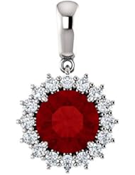 10K White Gold 8.00mm Round Cut Chatham Created Ruby and Diamond Pendant -- LIFETIME WARRANTY