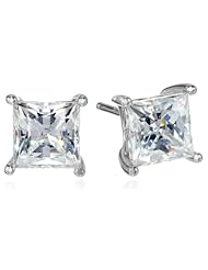 Sterling Silver Swarovski Zirconia 3 cttw Princess Cut Earrings