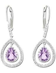 14K White Gold 1.5ct Double Dangle in a Pear Outline Diamond & Amethyst Earrings