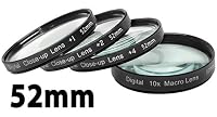 Sakar 52mm 55mm Close-Up Filter Set (+1 +2 +4 Diopters)Magnification Kit - Metal Rim & Glass