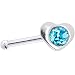 Sterling Silver Aqua Gem Heart Nose Bone