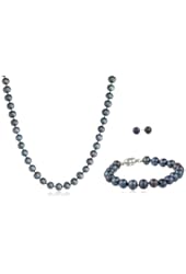 Freshwater Cultured Pearl Necklace, Bracelet and Stud Earrings 3-Piece Base Metal Set