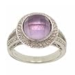 Bezel Set Amethyst Gemstone Surrounded by Diamonds White Gold Filigree Ring