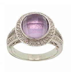 2.50 Carat Amethyst Diamond 14K White Gold Filigree Ring