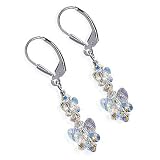 Bewitch Butterfly Swarovski Crystal Sterling Silver Leverback 1.5 Long Dangle Earrings