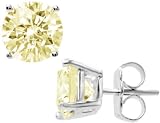 Crislu Sterling Silver Stud Earrings with 2.0 Carat (ctw) Canary Cubic Zirconia (CZ)