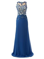 Strapless Crystal Illusion Jeweled Applique Lace Glittering Sleeveless Mermaid Chiffon Evening Dress/Prom Dress 