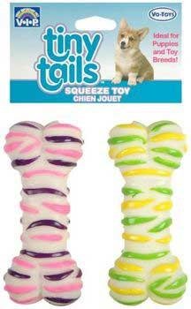TopDawg Pet Supply Vinyl Tiny Tails Dog Toy Mini Stripe Bones 2pk