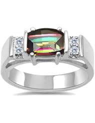 0.06 Cts Diamond & 7x5 mm Mystic Topaz Womens Ring in 14K White Gold