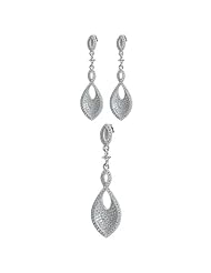 925 Silver Rhodium Finish Micro Pave CZ Drop Earrings & Pendant Set