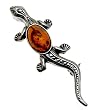 Certified Genuine Honey Amber and Sterling Silver Lizard Pin