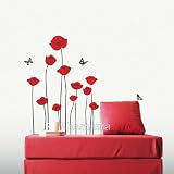 RED POPPY DECOR MURAL ART WALL PAPER STICKER SS-58218