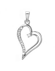 0.05 Carat (ctw) Sterling Silver White Round Diamond Ladies Heart Pendant