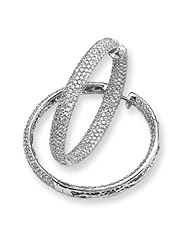 14k White Gold Diamond In-Out Hinged Hoop Earrings