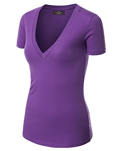 MBJ WT3 Womens Basic Fitted Soft Short Sleeve Deep V Neck T Shirt XL PURPLE