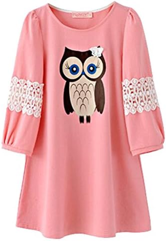 Lucky God Women's Owl Print Cotton Crochet Lace T-Shirt Asian 3XL Pink