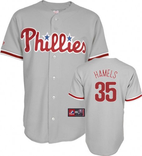 MLB Men's Philadelphia Phillies Cole Hamels Road Gray Short Sleeve 6 Button Synthetic Replica Baseball Jersey Spring 2012  (Road Gray, Large)