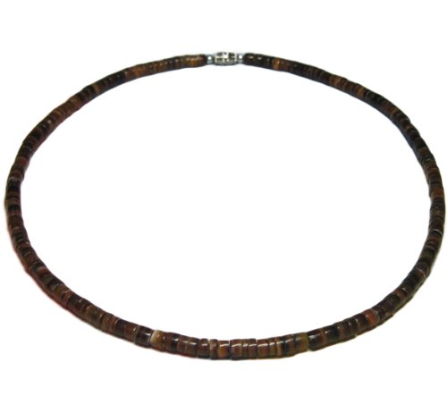Native Treasure Brown Pin Puka Shell Necklace Surfer Beach Puca Choker - 5mm (3/16") - 18" Inch