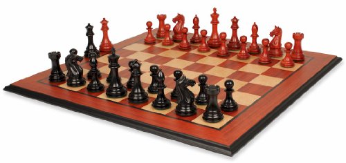 Fierce Knight Staunton Chess Set in Ebony & African Padauk with Molded Padauk Chess Board - 4
