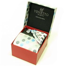 Designer Woven Round Circle pattern Neck Tie Cufflink Handkerchief Gift Set Ivory with Pink Blue...