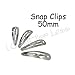 100 Snap Hair Clips - Silver Metal Tear Drop Shape with Hole - 50mm