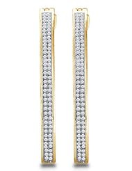 0.45 cttw. Diamond Earrings Micro Pave Hoops 10K Yellow Gold