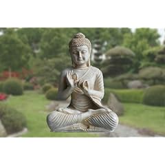 Gro�e Buddha Figur in Elfenbein-Optik mit Dharmachakra Mudra