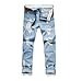 Men's Blue Ripped Destroyed Distressed Skinny Straigth Cut Slim Jeans